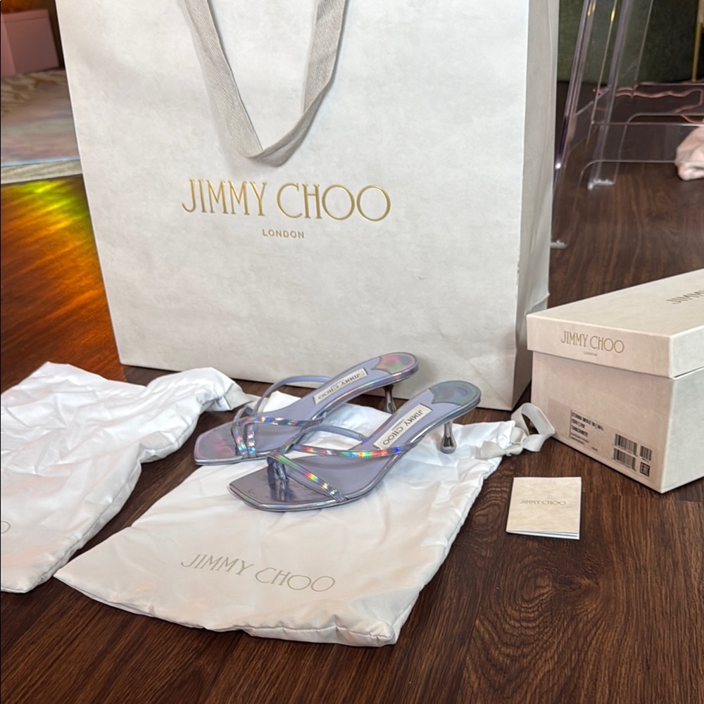 Jimmy Choo Lilac Iridescent Kitten Heel Sandals